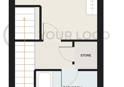 Sample floor plan with a customer logo watermark across the plan